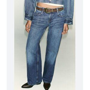 Zara Wide Leg Low Rise Belt Jeans Mid-Blue Wash Women’s Size 2